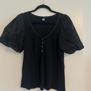 Puff-Sleeve Mixed Fabric Top - XL - Old Navy, black